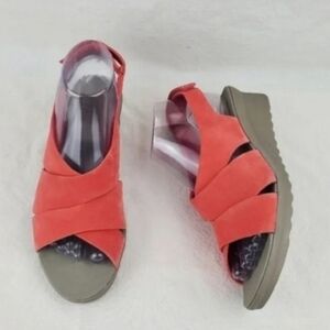 Clarks Cloudsteppers burnt orange wedge sandals
